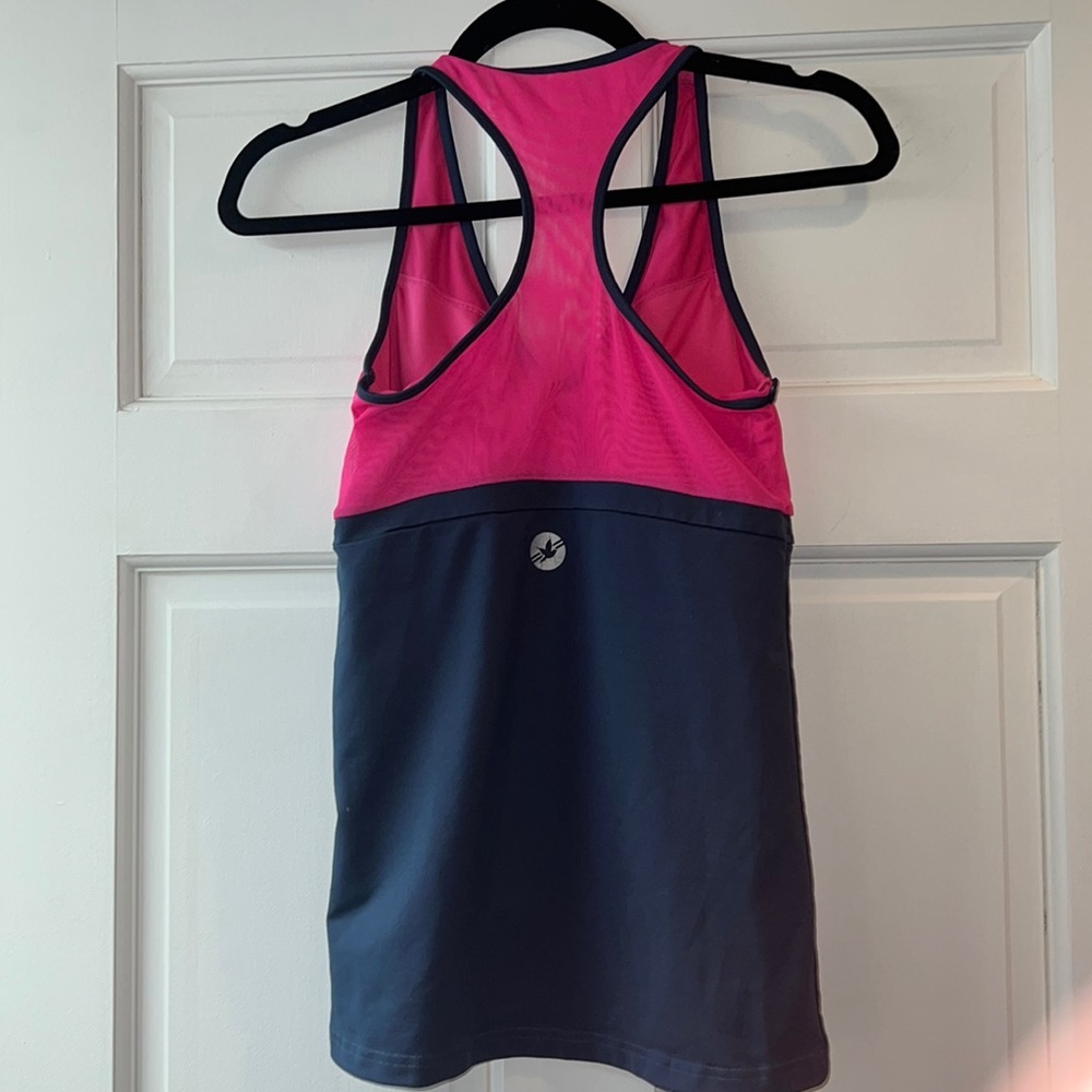 Aerie American Eagle Racerback Vneck Tank w/Mesh Size Medium Grey/Bright Pink - Picture 2 of 10